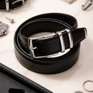 Men’s Full-Grain Leather Belt – Black, Automatic Buckle, Adjustable Fit