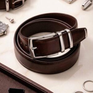 Men’s Full-Grain Leather Belt – Brown, Automatic Buckle, Adjustable Fit